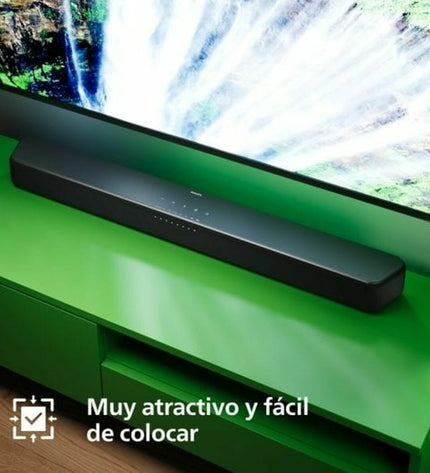 Philips TAB5109/10 gray 60W soundbar with sleek design, digital display, and control buttons for high-quality audio.