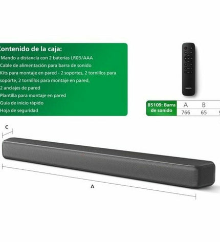 Philips TAB5109/10 gray 60W soundbar for home audio and hi-fi systems, featuring sleek design and speaker grille.