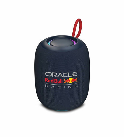 Red Bull RB-SK460 speakers in black with red accents, compact design, and audio controls visible on the front panel.