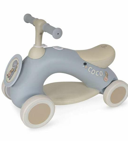 Decuevas Coco light gray wooden tricycle for children, measuring 60x27x42 cm, suitable for outdoor play and sports activities.