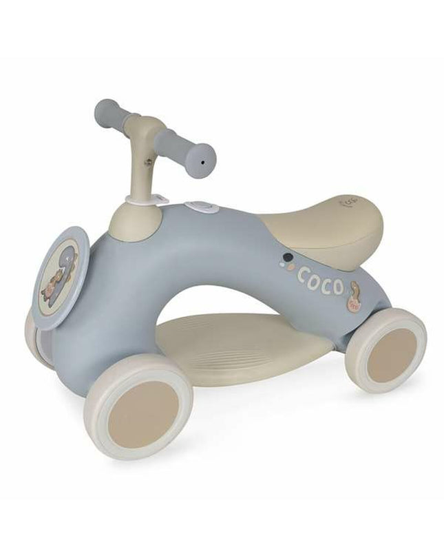 Decuevas Coco light gray wooden tricycle for children, measuring 60x27x42 cm, suitable for outdoor play and sports activities.