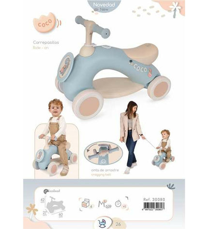 Decuevas Coco light gray wooden three-wheeler toy bike with black handlebars and wheels, suitable for outdoor play.