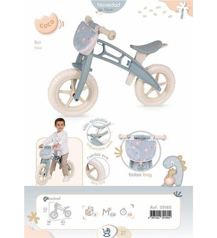 Decuevas Kinderfiets Coco, small wooden toy bike for kids, with colorful details and realistic design, ideal for outdoor play.