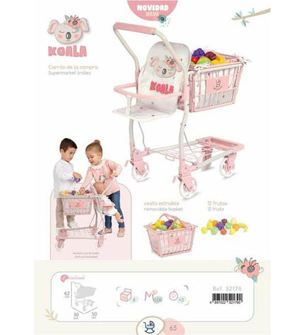 Decuevas Koala toy cart in beige with black wheels, measuring 30x50x62 cm, designed for imaginative play and games.