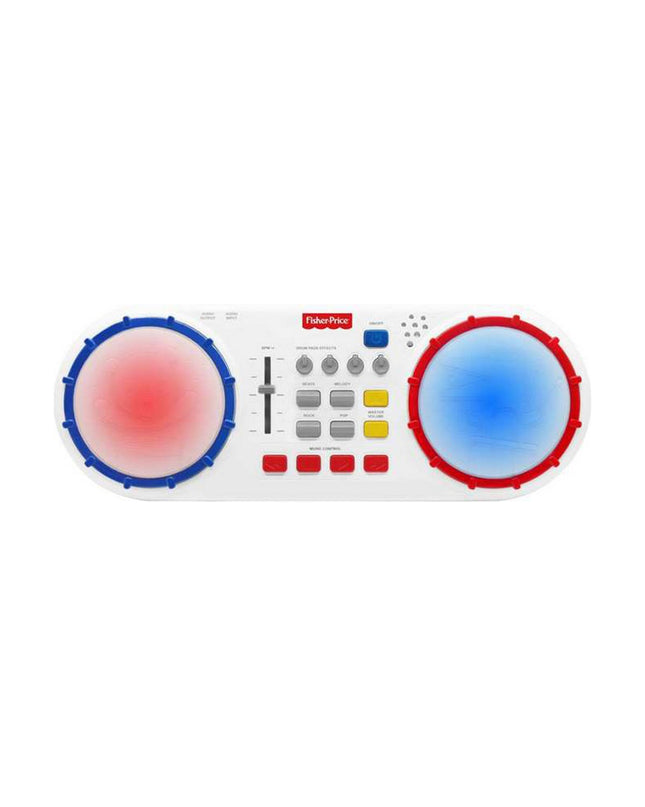 Fisher-Price plastic drum toy for children, colorful children’s musical instrument with drumsticks and vibrant design.
