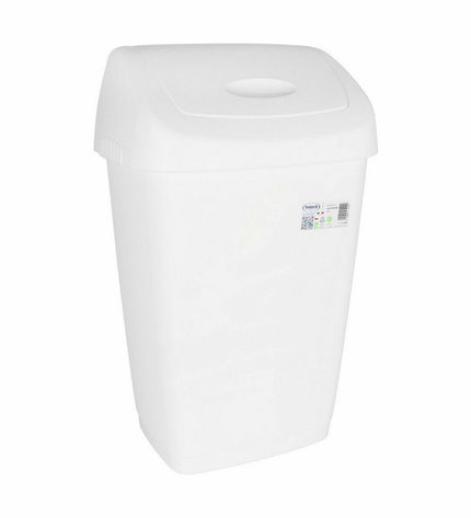Six Tontarelli Aurora 50L white hinged waste bins, stackable kitchen and household storage containers with lids.