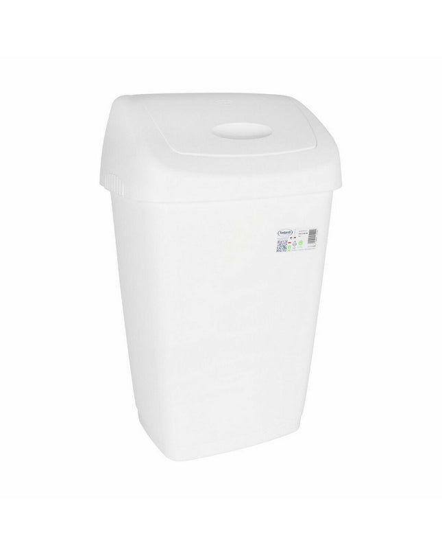 Six Tontarelli Aurora 50L white hinged waste bins, stackable kitchen and household storage containers with lids.