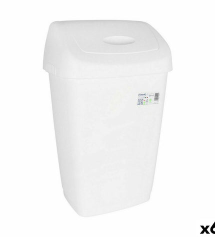 Set of six Tontarelli Aurora 50L white rectangular trash bins for home and kitchen storage, with hinged lids.