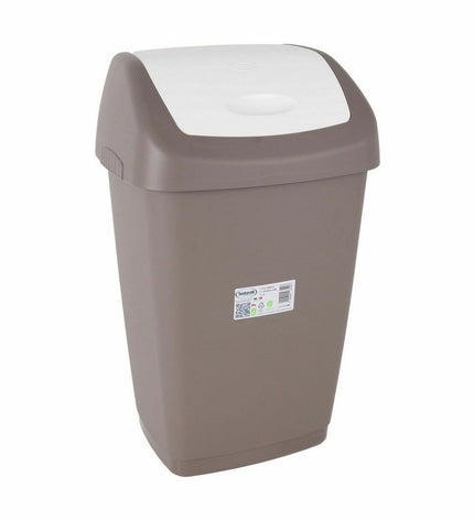 Eight brown Tontarelli Aurora waste bins with hinged lids, ideal for home organization and kitchen storage.