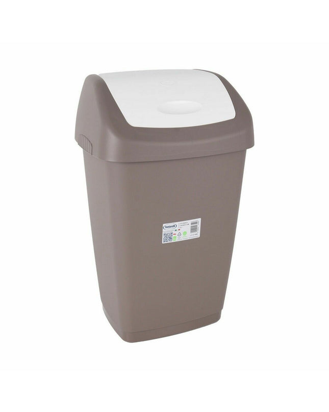 Eight brown Tontarelli Aurora waste bins with hinged lids, ideal for home organization and kitchen storage.