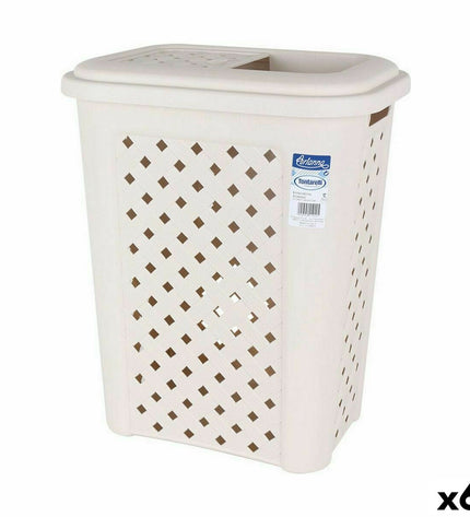 Six beige Tontarelli Arianna 30L waste bins for home and kitchen storage, showing the sturdy plastic bins with lids.