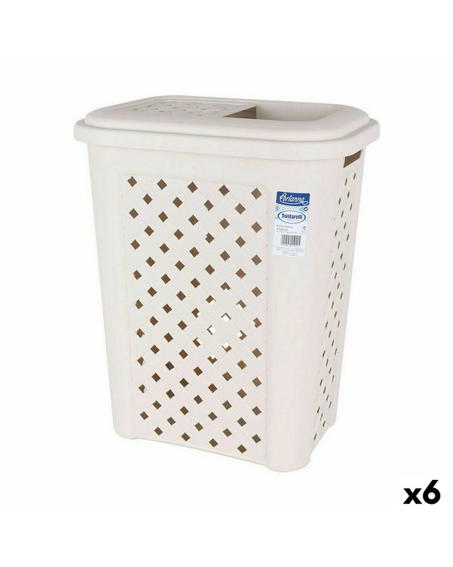 Six beige Tontarelli Arianna 30L waste bins for home and kitchen storage, showing the sturdy plastic bins with lids.