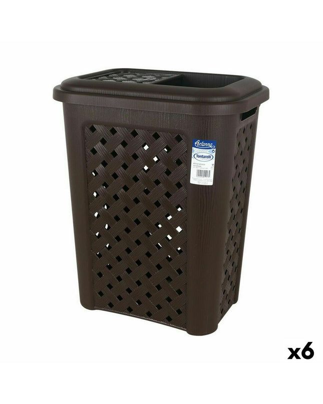 Six Tontarelli Arianna 30L Wengue waste bins for home organization, featuring a sleek dark wood finish.