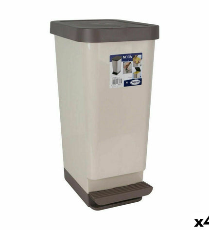 Set of four Tontarelli Moda brown trash bins for home kitchen storage and organization, shown in a clean, organized space.