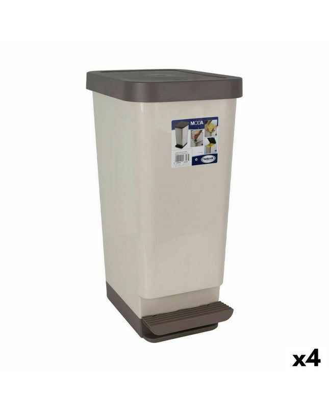 Set of four Tontarelli Moda brown trash bins for home kitchen storage and organization, shown in a clean, organized space.