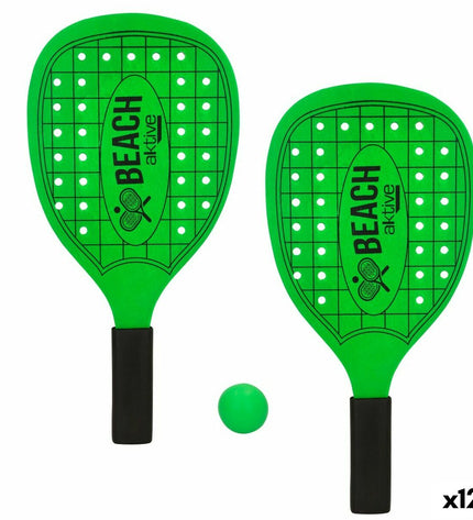Set of 12 neon wooden balance paddles by Aktive, 20 x 40 cm, used for outdoor games and sports activities.