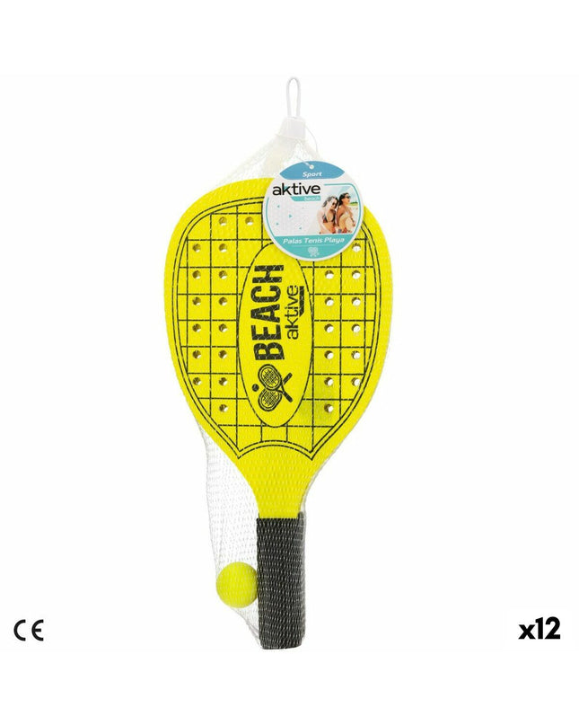 Set of 12 neon-colored wooden strand scoops by Aktive, 20x40 cm, used for outdoor games and sports activities.