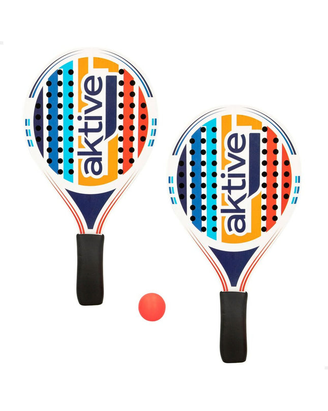 Set of 24 Aktive wooden strand scoops with handles, measuring 19.5 x 38 cm, for outdoor play and sports activities.