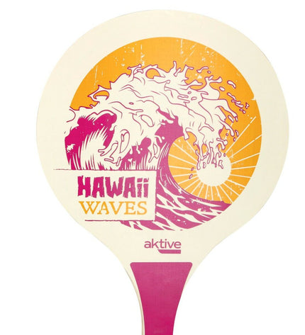 Set of 12 Aktive Hawai wood strandschepjes with colorful design, ideal for outdoor games and play, measuring 23.5 x 38 x 0.8 cm.