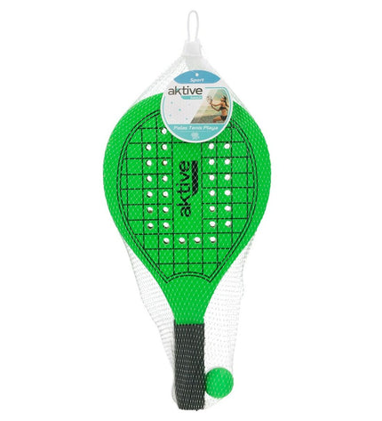 Set of 24 Aktive wooden strand scoops with ball, measuring 20.5 x 39.5 cm, for outdoor sports and play activities.