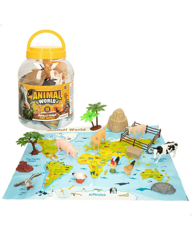 Set of six Colorbaby plastic farm animal figures with 19 pieces, ideal for children's farm-themed play, 13 x 8 x 3 cm each.
