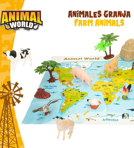 Set of six Colorbaby plastic farm animal figures, 13x8x3 cm, for kids' play and pretend farm scenes.