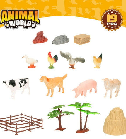 Colorbaby boerderij dierenfiguren set with 19 plastic farm animal pieces, 13x8x3 cm, includes six assorted figures.