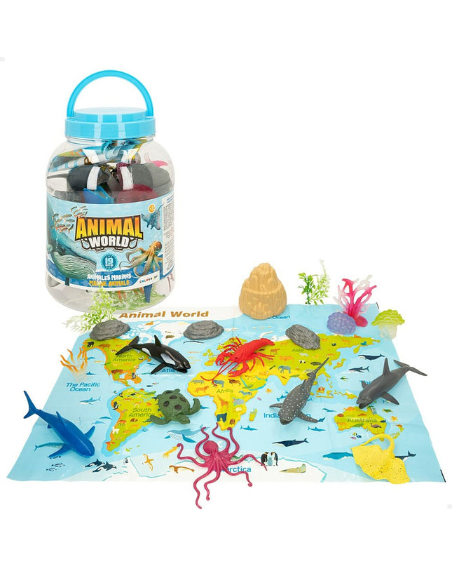 Colorbaby ocean animal figurines set with six plastic figures, including fish and sea creatures, 14x6x7 cm each, for children’s play.