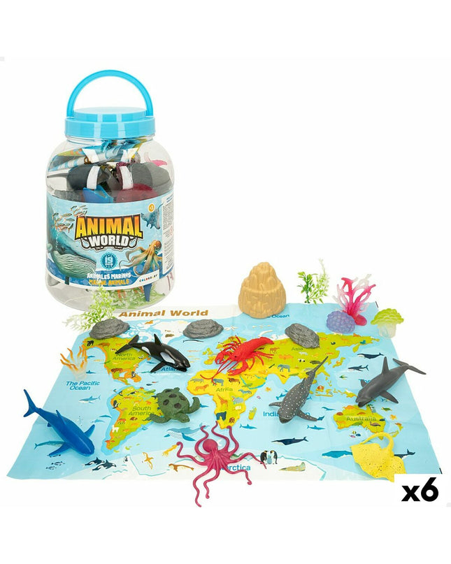 Colorbaby ocean animal figures set with 19 plastic pieces, including six colorful toy sea creatures for children.