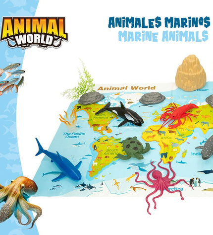 Colorbaby ocean animal figures set with 19 plastic pieces, including marine creatures, 14x6x7 cm, six colorful toys for children.