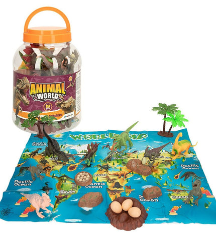 Colorbaby dinosaur playset with 19 pieces, 6 colorful dinosaur figures, 17x9x6 cm, for imaginative toy and game play.