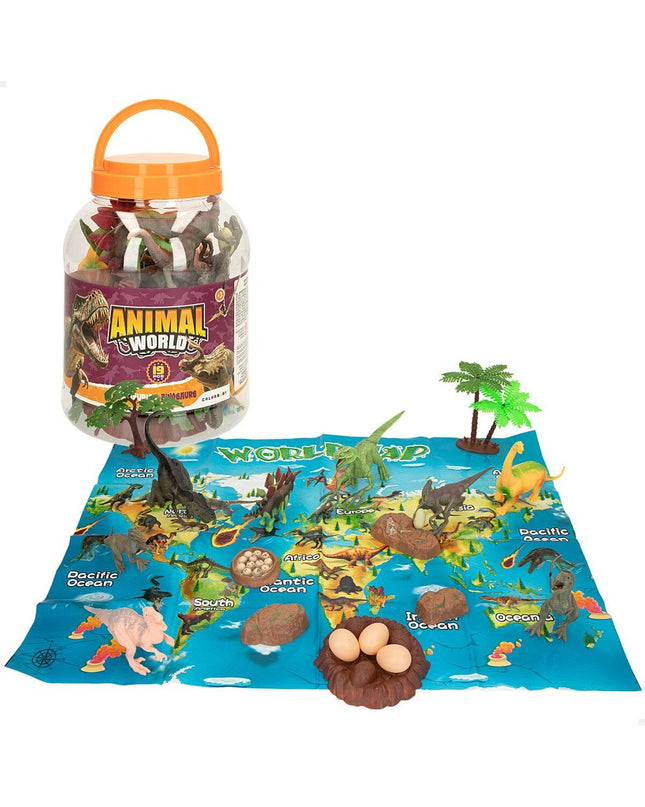 Colorbaby dinosaur playset with 19 pieces, 6 colorful dinosaur figures, 17x9x6 cm, for imaginative toy and game play.