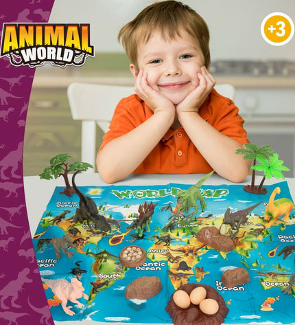 Colorbaby dinosaur playset with 19 pieces, 6 dinosaur figures, measuring 17x9x6 cm, suitable for children's toys and games.