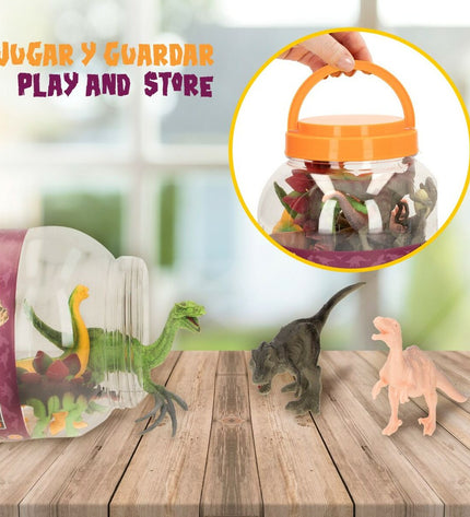 Colorbaby dinosaur playset with 19 pieces, including six colorful dinosaur figures, 17x9x6 cm, for kids' toys and games.