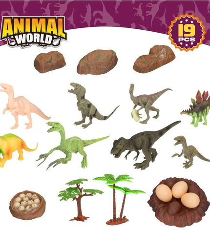 Colorbaby dinosaur playset with 19 pieces, 6 dinosaur figures measuring 17x9x6 cm, for imaginative toy and action figure fun.