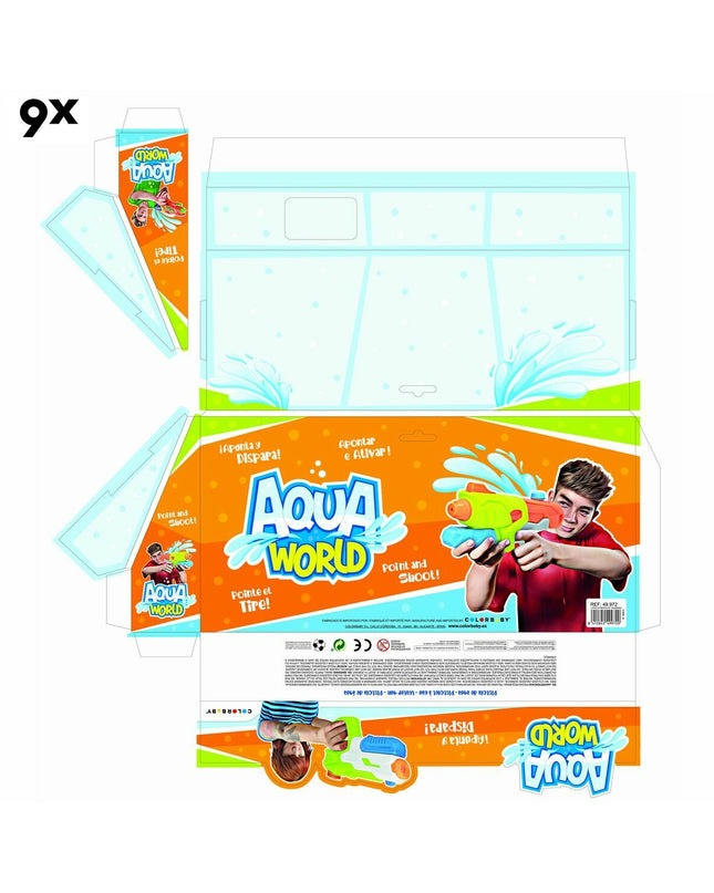 Colorbaby water pistols set, colorful toy water guns for outdoor play, 34.5 x 16 x 5 cm, 6-piece outdoor toy set.