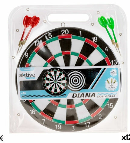 Set of 12 Aktive dart target circles measuring 29x29x1.5 cm for sport and outdoor dart games, shown stacked with branding visible.