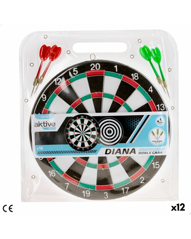 Set of 12 Aktive dart target circles measuring 29x29x1.5 cm for sport and outdoor dart games, shown stacked with branding visible.