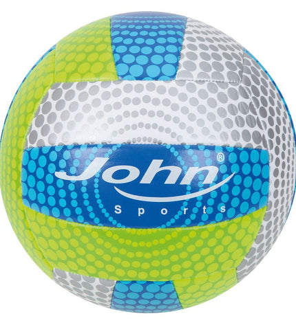 Set of 12 John Sports volleyballs, 22 cm diameter, suitable for outdoor and sport use, with bright designs and durable construction.
