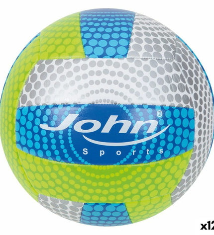 Set of five John Sports volleyballs, 22 cm diameter, suitable for sport and outdoor play, with colorful designs.