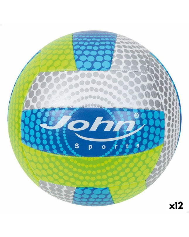 Set of five John Sports volleyballs, 22 cm diameter, suitable for sport and outdoor play, with colorful designs.