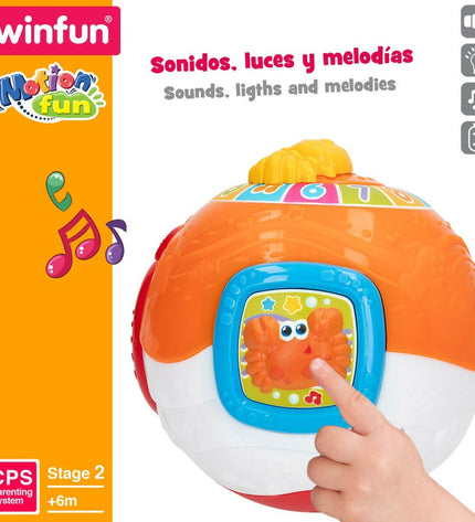 Set of four Winfun musical toys for babies, colorful square-shaped wooden blocks measuring 15x15 cm, designed for young children.