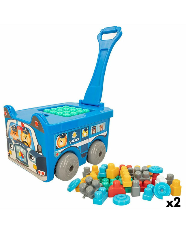 Color Block police car building blocks set with 30 colorful pieces, includes two toy police cars for kids' creative play.