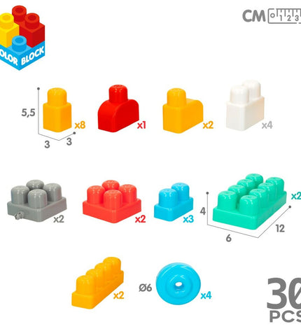 Color Block police car building set with 30 colorful blocks, includes two toy police cars with detailed parts for imaginative play.