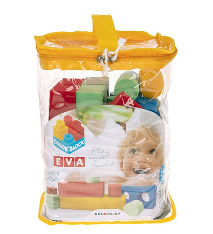 Color Block EVA building blocks set with 32 colorful pieces for creative play, shown assembled on a flat surface.