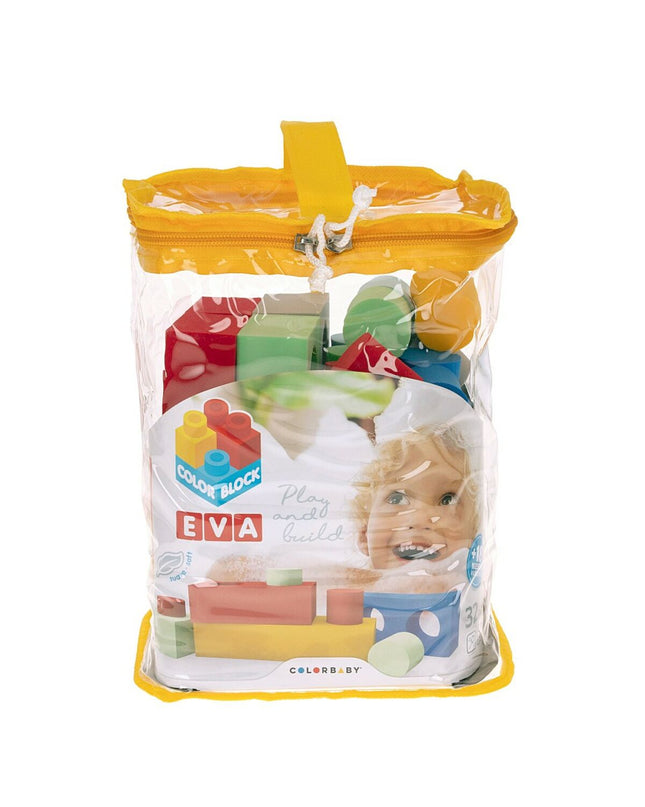 Color Block EVA building blocks set with 32 colorful pieces for creative play, shown assembled on a flat surface.