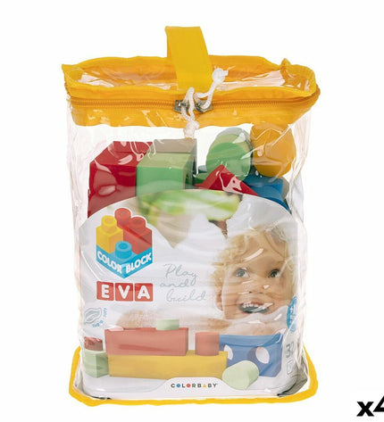 Color Block EVA building blocks set with 32 colorful pieces for creative play, shown in four separate components.