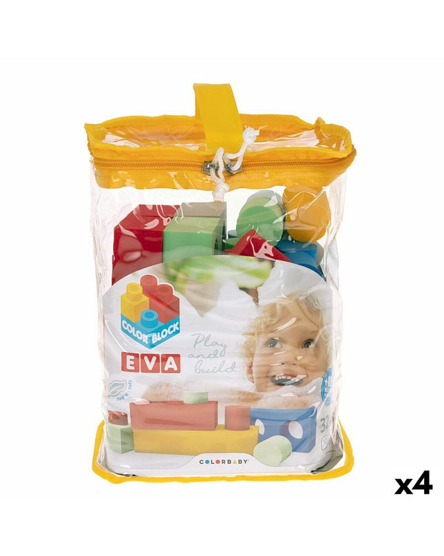 Color Block EVA building blocks set with 32 colorful pieces for creative play, shown in four separate components.