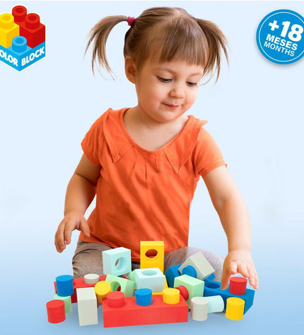 Color Block EVA building blocks set with 32 colorful pieces, ideal for creative play and educational fun.