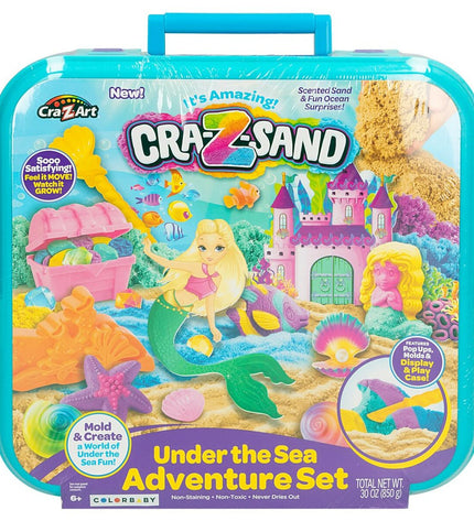 Three 850g containers of Cra-Z-Art Magisch Zand for creative play and craft activities, shown in colorful packaging.